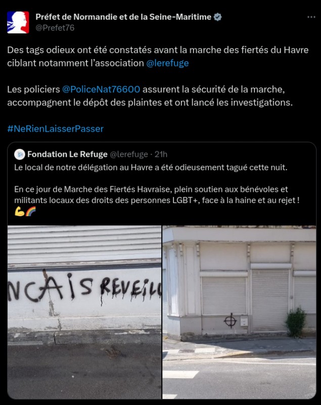 Havre : tags homophobes sur le local la Fondation le Refuge