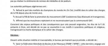 Algérie : Suspension internationale pour refus de maillots arc-en-ciel en pétanque