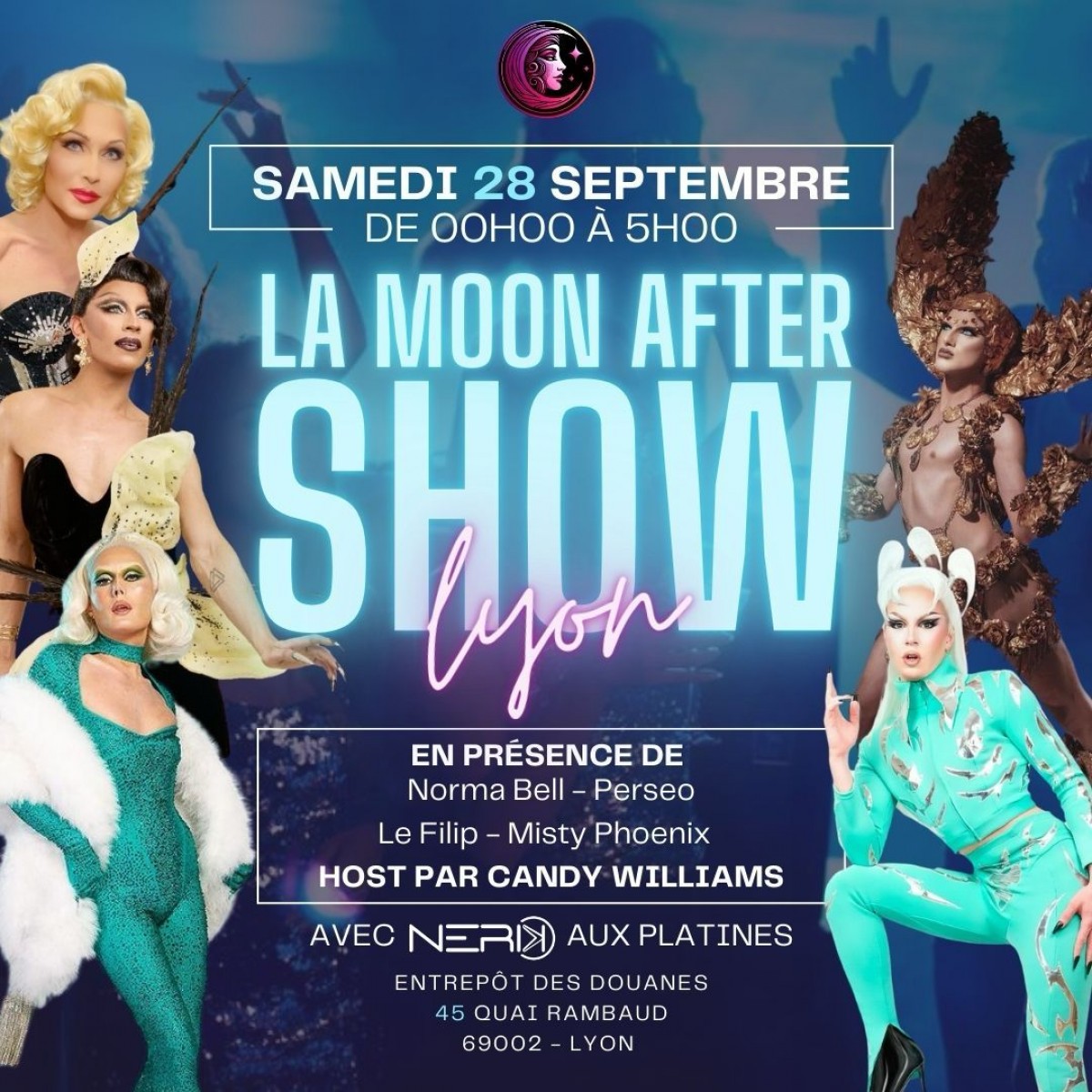 Soirée Drag show avec Le Filip, Normabell, Perseo le samedi 28 septembre sur Lyon