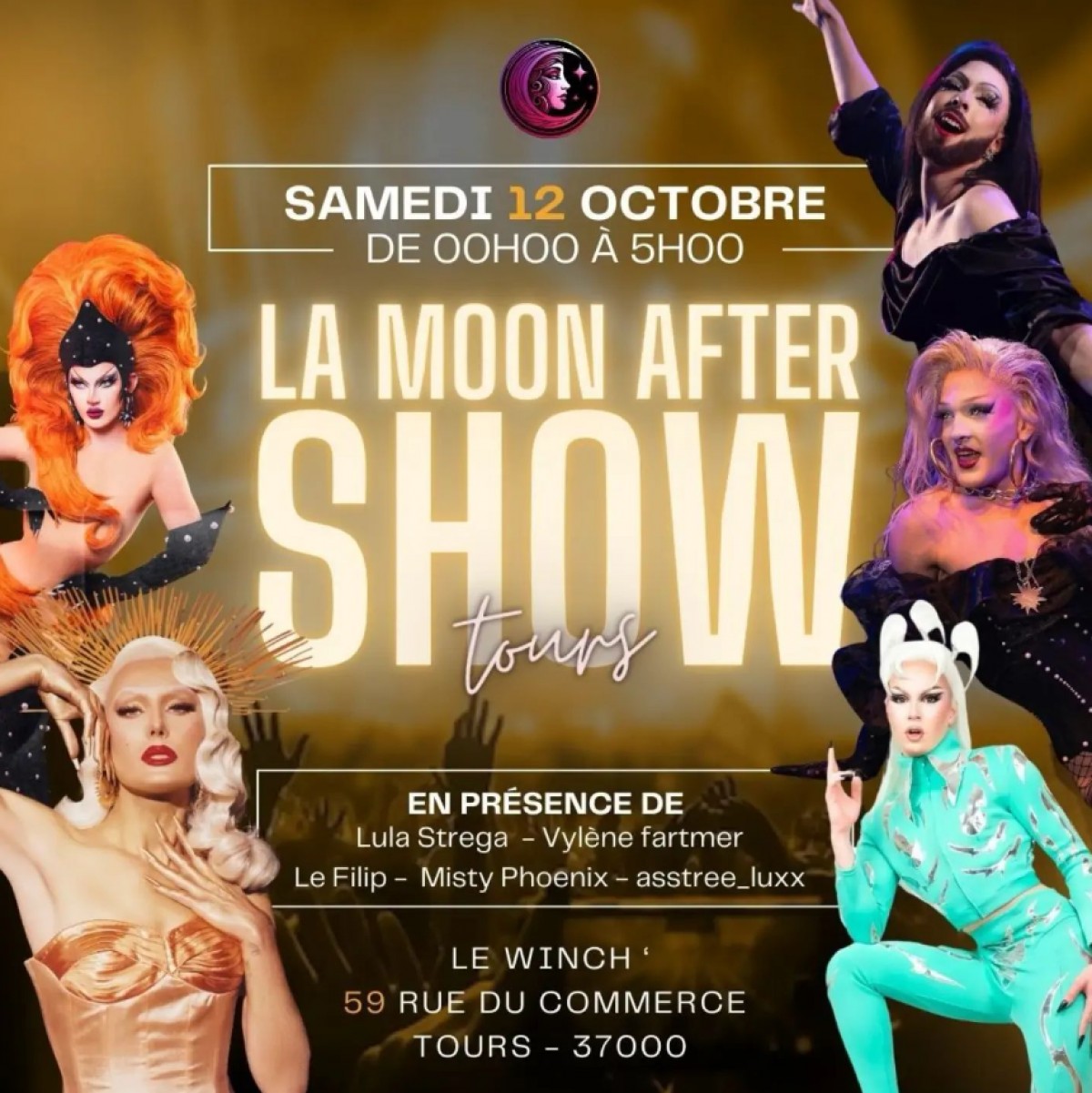 Tours : Soirée drag show légendaire le 12 octobre 2024 avec La Moon Clubbing